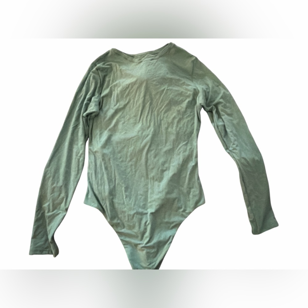 Auden Luxury Collection Long-Sleeve One-Piece Bodysuit in Sage Green NWT